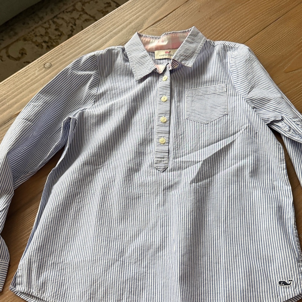 Vineyard Vines Light Blue and White Striped Button-Down Shirt